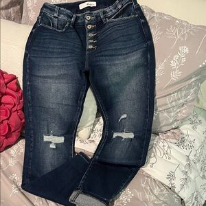 Kancan Women's, lightly Distressed dark wash, button fly, Jeans